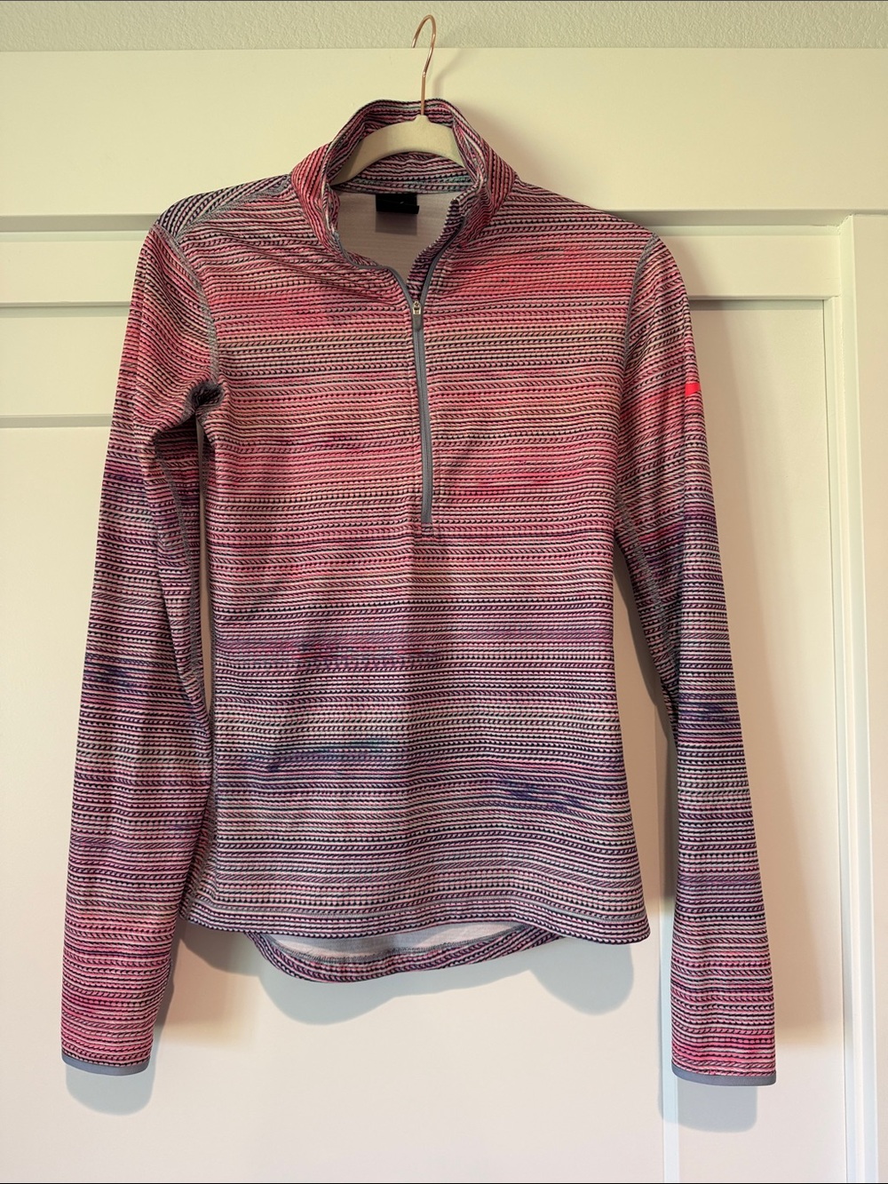 Nike Pink and Purple Half-Zip Striped Performance Top